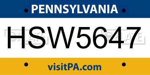 HSW5647 Pennsylvania License Plate