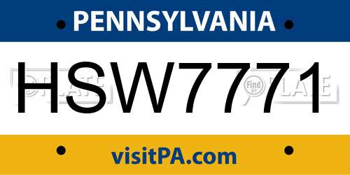 HSW7771 Pennsylvania License Plate