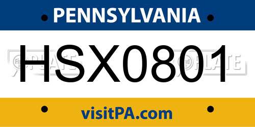 HSX0801 Pennsylvania License Plate