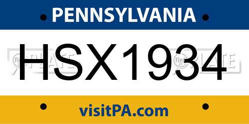 HSX1934 Pennsylvania License Plate