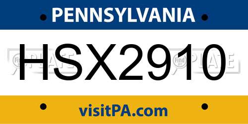 HSX2910 Pennsylvania License Plate