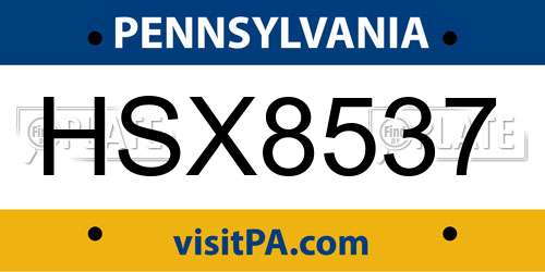HSX8537 Pennsylvania License Plate