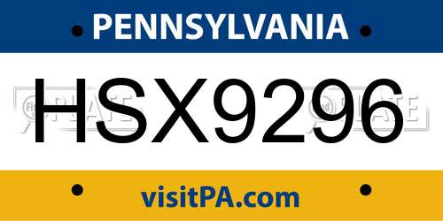 HSX9296 Pennsylvania License Plate