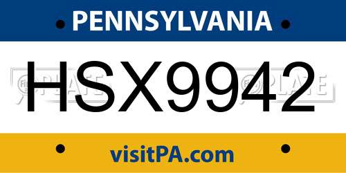 HSX9942 Pennsylvania License Plate