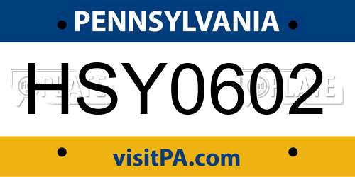 HSY0602 Pennsylvania License Plate