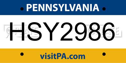 HSY2986 Pennsylvania License Plate
