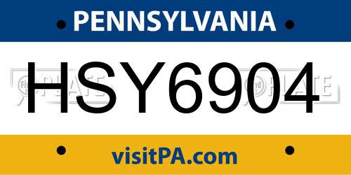 HSY6904 Pennsylvania License Plate