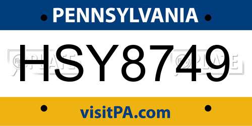HSY8749 Pennsylvania License Plate