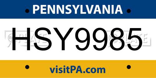 HSY9985 Pennsylvania License Plate