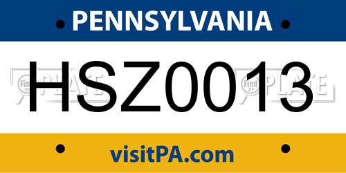 HSZ0013 Pennsylvania License Plate