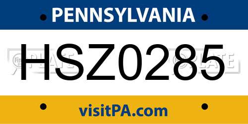 HSZ0285 Pennsylvania License Plate