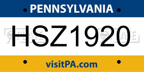 HSZ1920 Pennsylvania License Plate