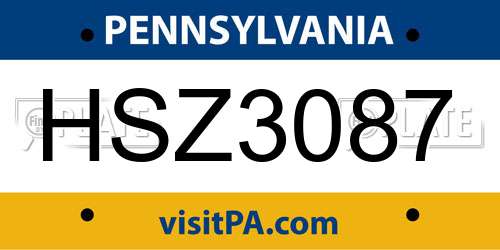 HSZ3087 Pennsylvania License Plate