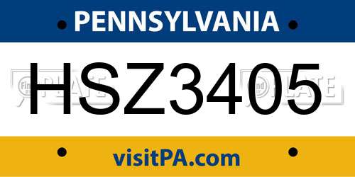 HSZ3405 Pennsylvania License Plate