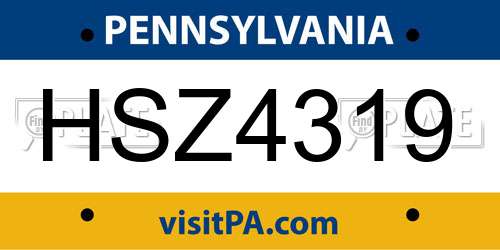 HSZ4319 Pennsylvania License Plate