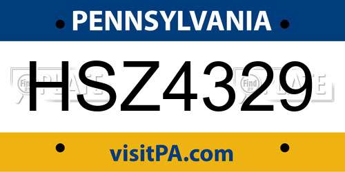 HSZ4329 Pennsylvania License Plate