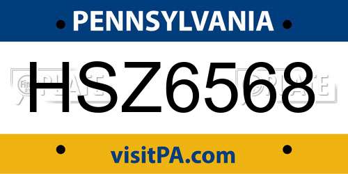 HSZ6568 Pennsylvania License Plate