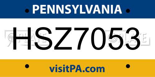 HSZ7053 Pennsylvania License Plate