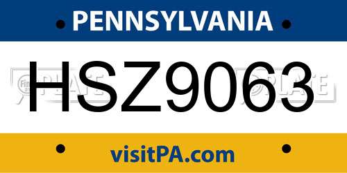 HSZ9063 Pennsylvania License Plate