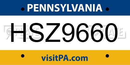 HSZ9660 Pennsylvania License Plate