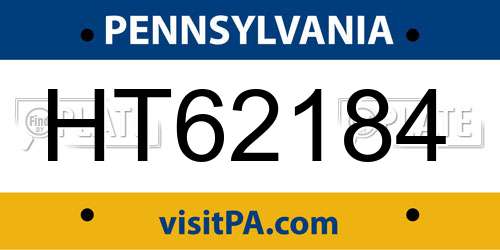 HT62184 Pennsylvania License Plate