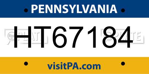 HT67184 Pennsylvania License Plate