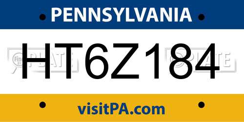 HT6Z184 Pennsylvania License Plate