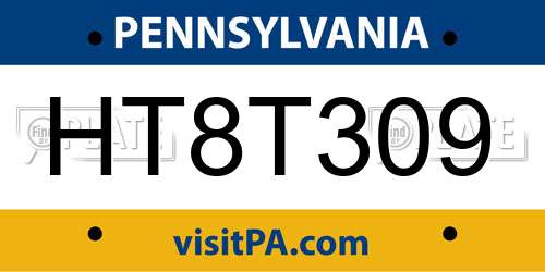 HT8T309 Pennsylvania License Plate