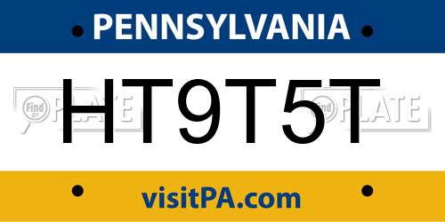 HT9T5T Pennsylvania License Plate