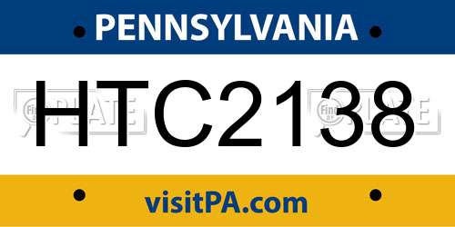 HTC2138 Pennsylvania License Plate
