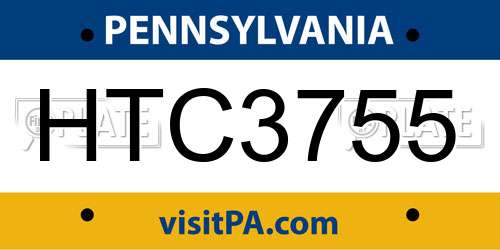 HTC3755 Pennsylvania License Plate