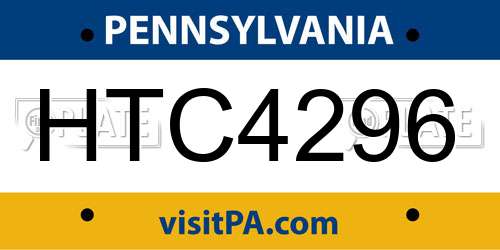 HTC4296 Pennsylvania License Plate