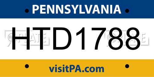 HTD1788 Pennsylvania License Plate