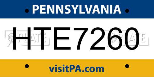 HTE7260 Pennsylvania License Plate