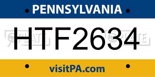 HTF2634 Pennsylvania License Plate