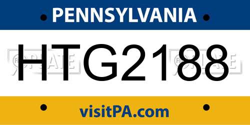 HTG2188 Pennsylvania License Plate