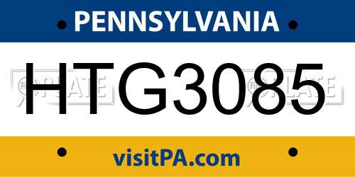 HTG3085 Pennsylvania License Plate