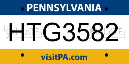 HTG3582 Pennsylvania License Plate