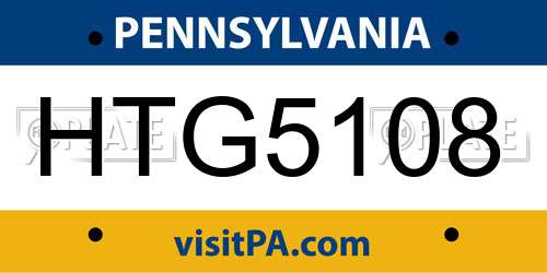 HTG5108 Pennsylvania License Plate