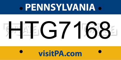 HTG7168 Pennsylvania License Plate