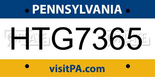 HTG7365 Pennsylvania License Plate