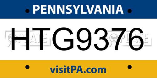 HTG9376 Pennsylvania License Plate
