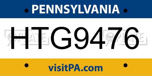 HTG9476 Pennsylvania License Plate