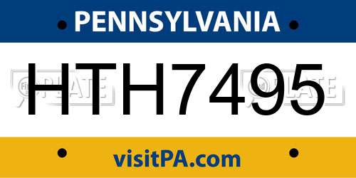 HTH7495 Pennsylvania License Plate