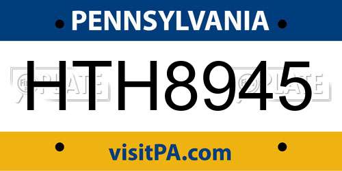 HTH8945 Pennsylvania License Plate