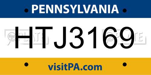 HTJ3169 Pennsylvania License Plate
