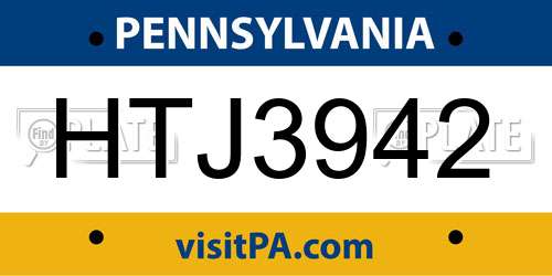 HTJ3942 Pennsylvania License Plate