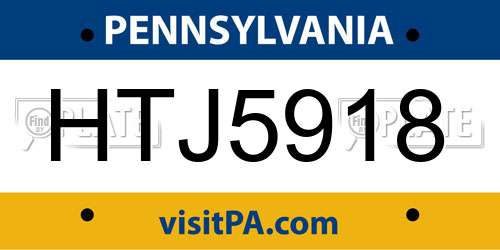 HTJ5918 Pennsylvania License Plate