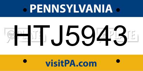 HTJ5943 Pennsylvania License Plate