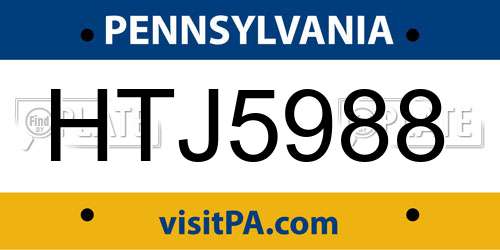 HTJ5988 Pennsylvania License Plate